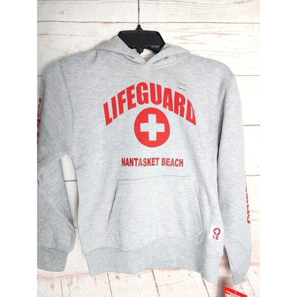 Lifeguard Nantasket Beach Embroidered Silver Red Letters Boys Cotton Poly Hoodie - Picture 7 of 16